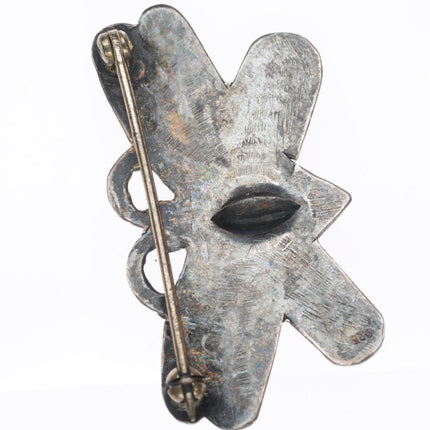 vintage c1940's Navajo deep stamped sterling silver butterfly pin/brooch