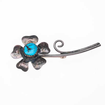 Vintage Navajo sterling silver flower pin/brooch with turquoise