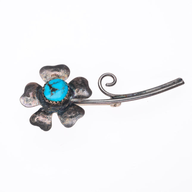 Vintage Navajo sterling silver flower pin/brooch with turquoise