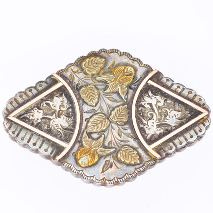 Antique Sterling silver 14k gold accented mourning/sweetheart pin/brooch