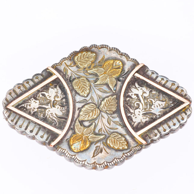 Antique Sterling silver 14k gold accented mourning/sweetheart pin/brooch