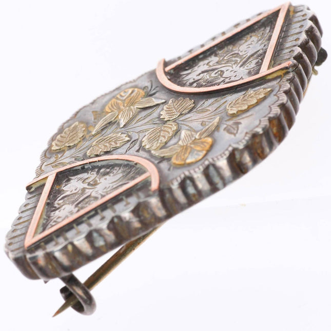 Antique Sterling silver 14k gold accented mourning/sweetheart pin/brooch