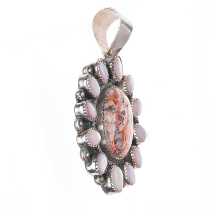 F Kinsel Navajo sterling silver jasper and shell satellite cluster pendant
