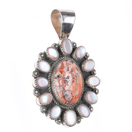 F Kinsel Navajo sterling silver jasper and shell satellite cluster pendant