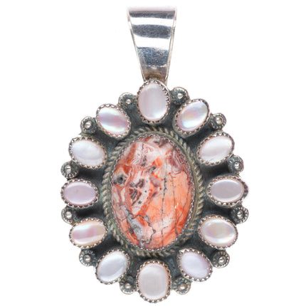 F Kinsel Navajo sterling silver jasper and shell satellite cluster pendant