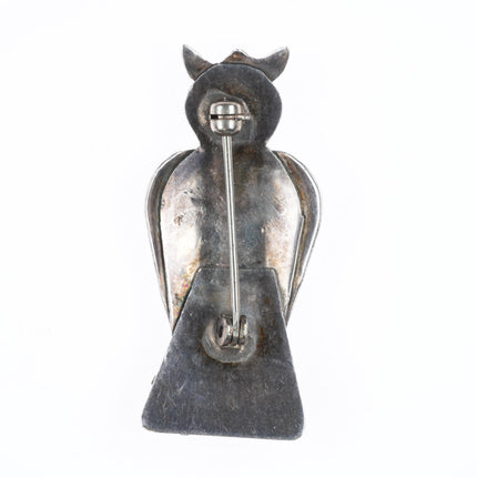 c1940's Vintage Navajo sterling silver deep stamped owl pin/brooch turquoise eye