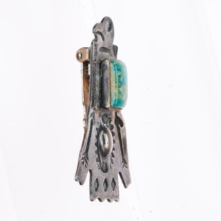 1930-40's Vintage Navajo Fred Harvey Style Thunderbird dress clip with turquoise