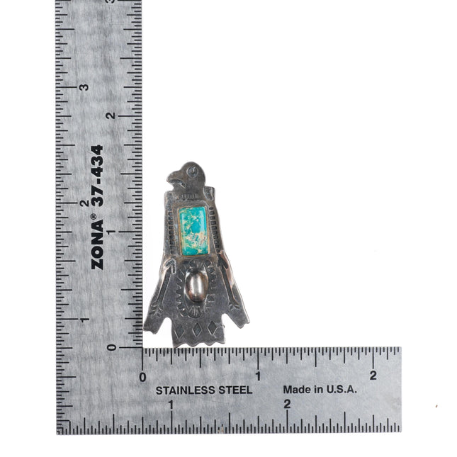 1930-40's Vintage Navajo Fred Harvey Style Thunderbird dress clip with turquoise