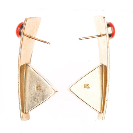 Richard Chavez Santo Domingo 14k gold coral, turquoise, lapis modernist earrings