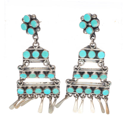 Vintage Zuni sterling silver long snake eye turquoise chandelier earrings