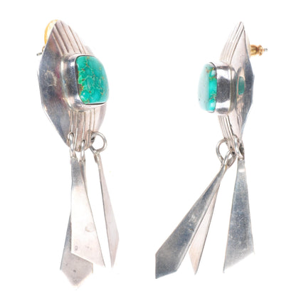 big vintage Navajo waterweb turquoise sterling silver dangle earrings