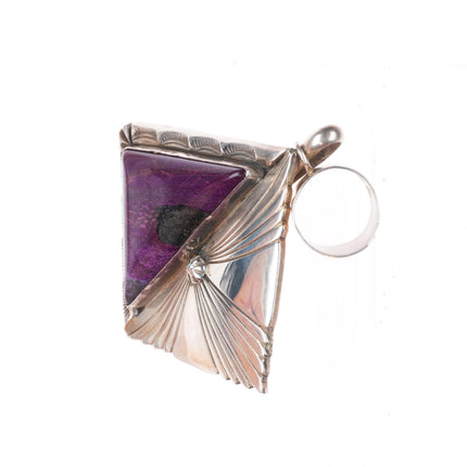 Large Esther Wood Navajo sterling silver Sugilite chiseled modernist pendant