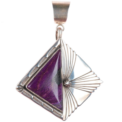 Large Esther Wood Navajo sterling silver Sugilite chiseled modernist pendant