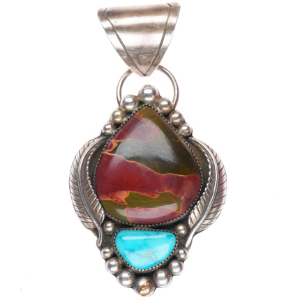 Big vintage Navajo sterling silver turquoise and jasper pendant