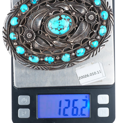 Jerry Roan Navajo high grade turquoise sterling silver buckle for 1.75" belt