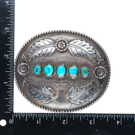 Vintage Piaso Navajo high grade turquoise sterling silver buckle for 1.5" belt