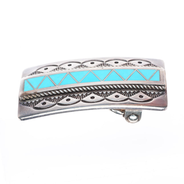 Leonard Paquin Laguna - Zuni inlaid turquoise sterling silver buckle for 1" belt