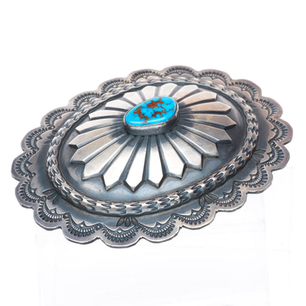 Heavy JP Navajo stamped concho turquoise sterling silver buckle for 1.5" belt