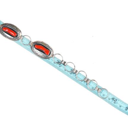 41.5" P Benally Navajo shadowbox sterling silver branch coral link concho belt