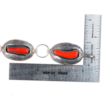 41.5" P Benally Navajo shadowbox sterling silver branch coral link concho belt