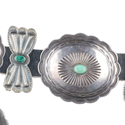 30.5" c1940's Navajo sterling silver turquoise bowtie concho belt nicely stamped