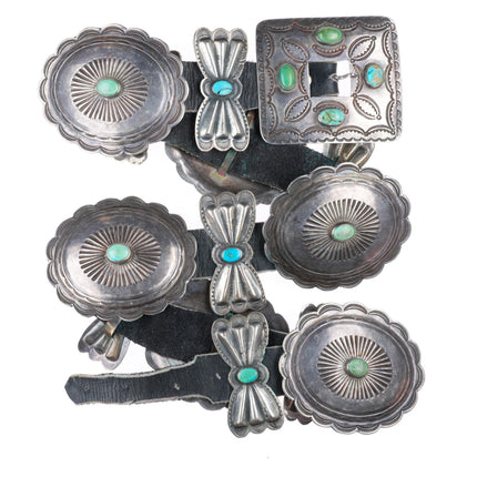 30.5" c1940's Navajo sterling silver turquoise bowtie concho belt nicely stamped