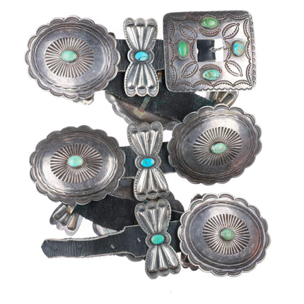 30.5" c1940's Navajo sterling silver turquoise bowtie concho belt nicely stamped