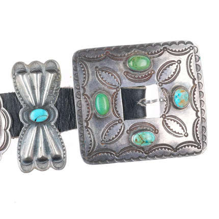30.5" c1940's Navajo sterling silver turquoise bowtie concho belt nicely stamped