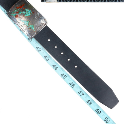 Vintage Navajo sterling silver Peyote Bird Chip inlay turquoise concho belt