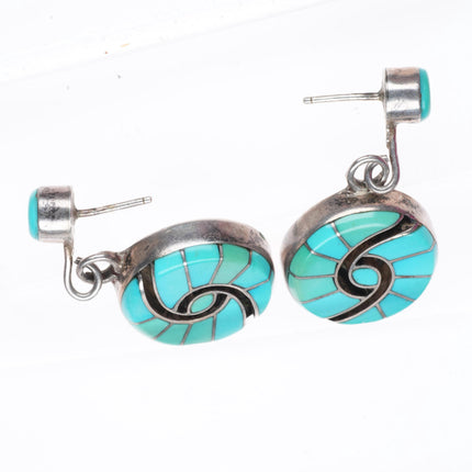Vintage Amy Quandelacy Zuni sterling silver turquoise hummingbird earrings