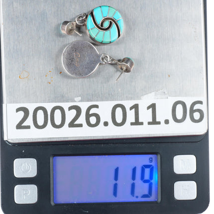 Vintage Amy Quandelacy Zuni sterling silver turquoise hummingbird earrings