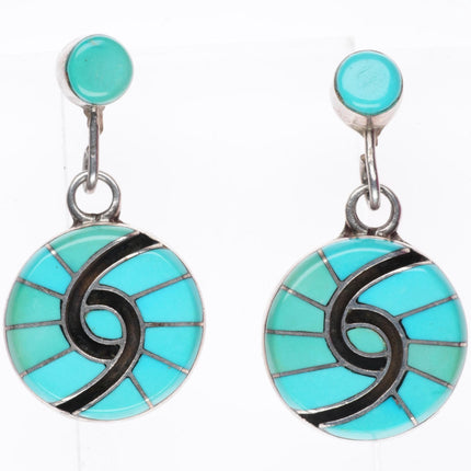 Vintage Amy Quandelacy Zuni sterling silver turquoise hummingbird earrings