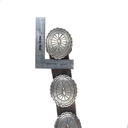 35" vintage Navajo deep stamped sterling silver concho belt