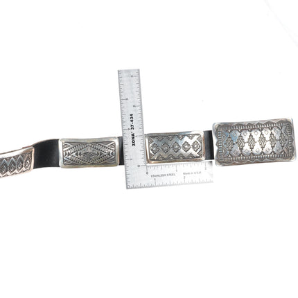 Vintage Vincent J Platero Navajo sterling silver deep stamped concho belt