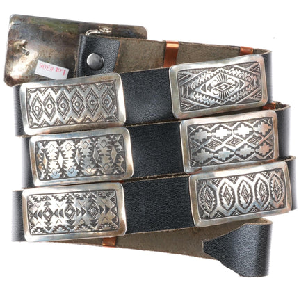 Vintage Vincent J Platero Navajo sterling silver deep stamped concho belt