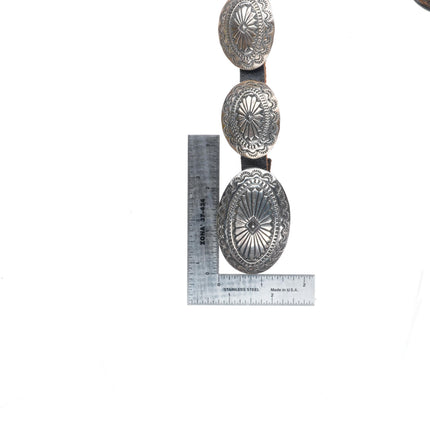 Vintage Navajo deep stamped sterling silver oval concho belt