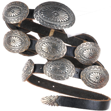 Vintage Navajo deep stamped sterling silver oval concho belt