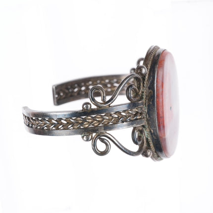 6.3" c1940's-50's vintage Navajo sterling silver petrified wood cuff bracelet
