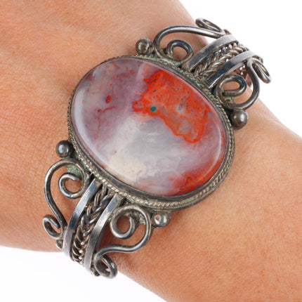 6.3" c1940's-50's vintage Navajo sterling silver petrified wood cuff bracelet