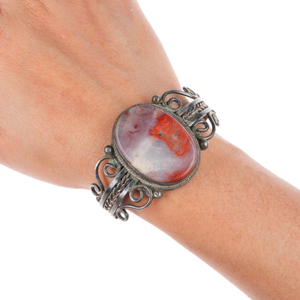6.3" c1940's-50's vintage Navajo sterling silver petrified wood cuff bracelet
