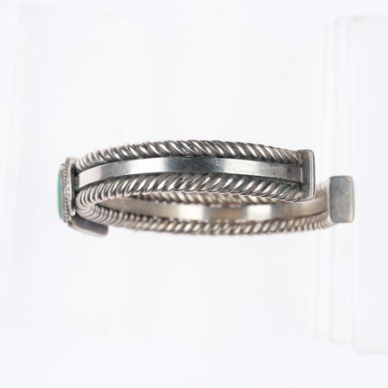 7.1" Steve Arviso Navajo sterling silver twisted wire turquoise cuff bracelet