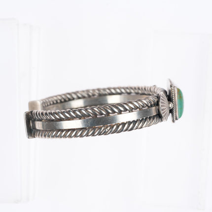 7.1" Steve Arviso Navajo sterling silver twisted wire turquoise cuff bracelet