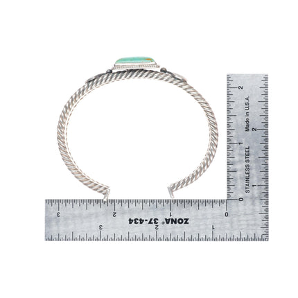 7.1" Steve Arviso Navajo sterling silver twisted wire turquoise cuff bracelet