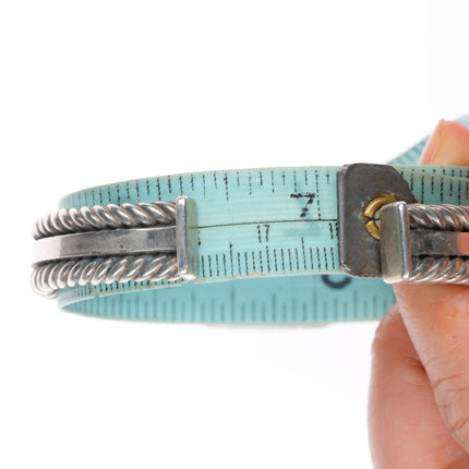 7.1" Steve Arviso Navajo sterling silver twisted wire turquoise cuff bracelet