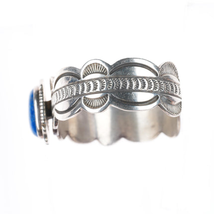 6.6" Southwestern/Native American sterling silver denim lapis cuff bracelet