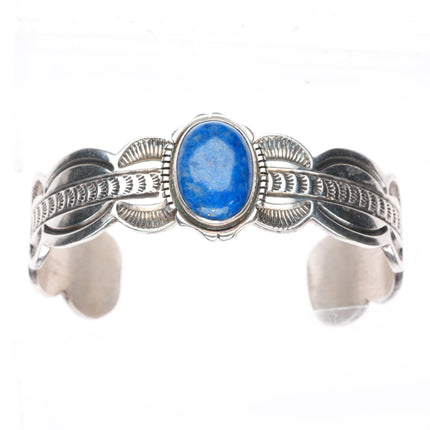 6.6" Southwestern/Native American sterling silver denim lapis cuff bracelet