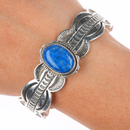 6.6" Southwestern/Native American sterling silver denim lapis cuff bracelet