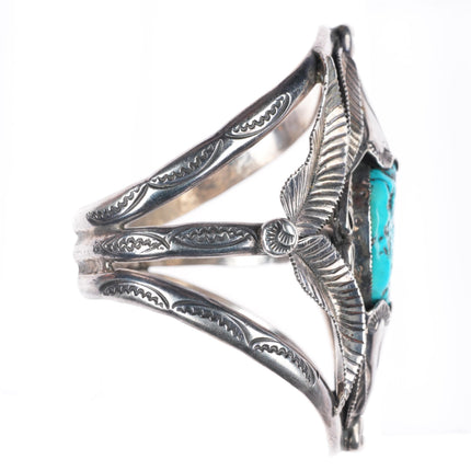 6.4" Vintage Navajo sterling silver intricately stamped cuff bracelet turquoise