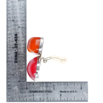 Rebecca Collins Coral and Amber sterling silver clip-on earrings