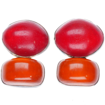 Rebecca Collins Coral and Amber sterling silver clip-on earrings